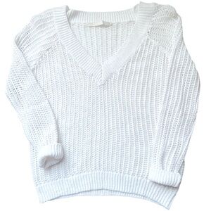 One grey day sweater women’s cotton v-neck crochet pullover loose weave white S